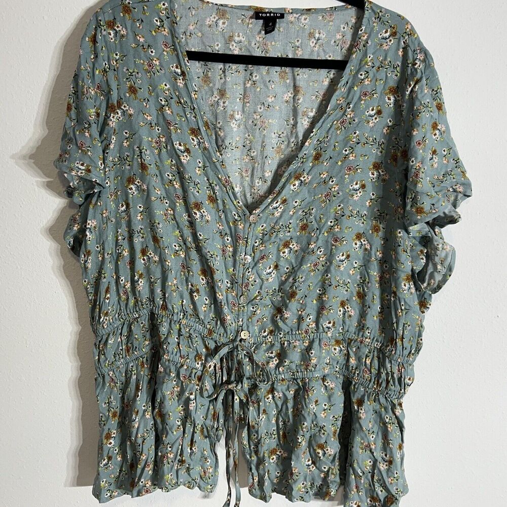 TORRID Blouse Shirt Women's‎ Plus Size 4 Floral Button Front Tie Elastic Waist